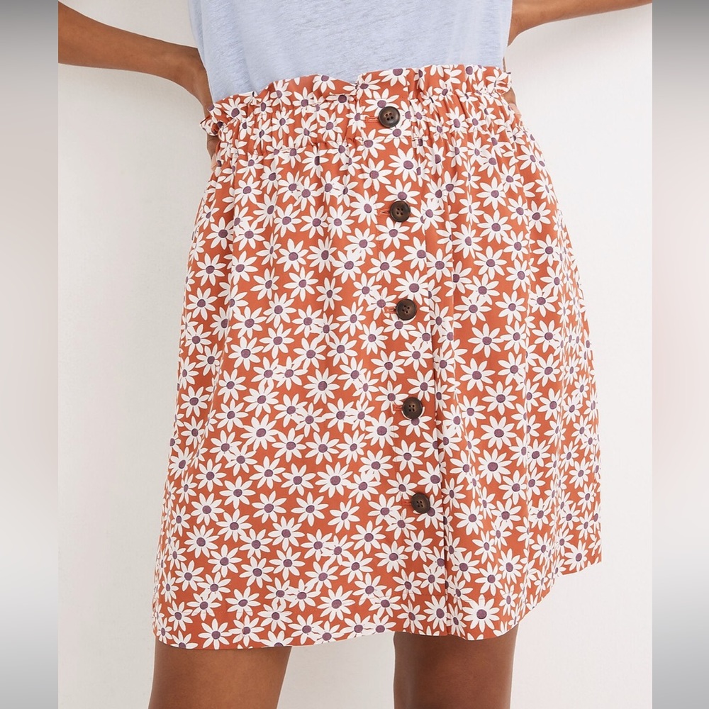 NWT Madewell Paperbag Button-Front Mini Skirt in Falling Daisies Size XS -Orange